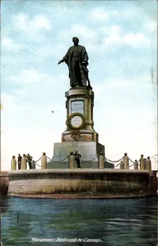 Ak Port Said Ägypten, Monument Ferdinand de Lesseps