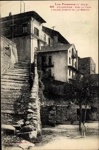 Ak Puigcerda Katalonien, Casa la Villa y Bajada Fuente de las Monjas