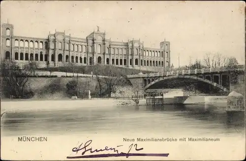 Ak München, Neue Maximiliansbrücke mit Maximilianeum