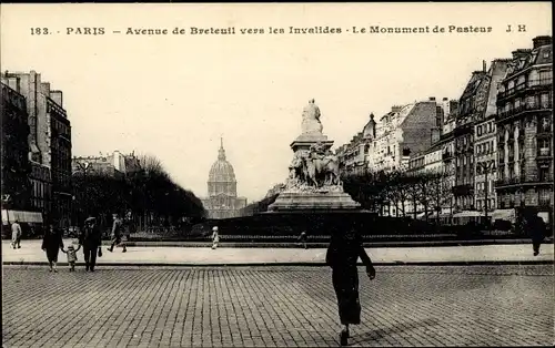 Ak Paris XV Vaugirard, Avenue de Breteuil vers les Invalides, Le Monument de Pasteurs