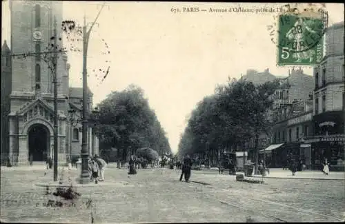 Ak Paris XIV Observatoire, Avenue d'Orleans, prise de l'Eglise