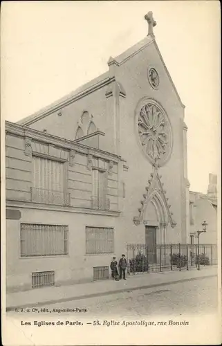 Ak Paris XVIII Montmartre, Eglise Apostolique, rue Bonvin