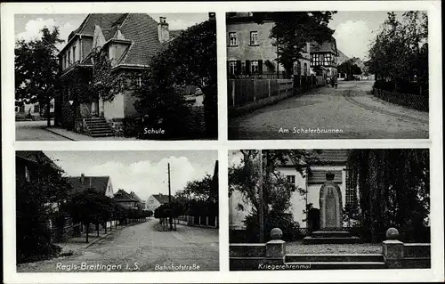 Ak Regis Breitingen Sachsen, Schule, Am Schäferbrunnen, Kriegerehrenmal, Bahnhofstraße