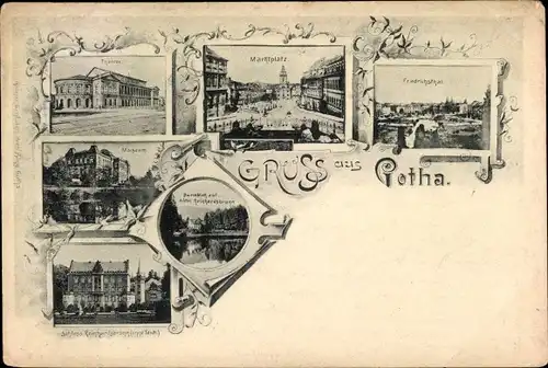 Ak Gotha in Thüringen, Theater, Marktplatz, Friedrichstal, Museum, Schloss