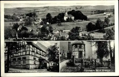 Ak Renthendorf Thüringen, Gasthaus Hermannsruhe, Grabstätte Dr. A. Brehm, Totalansicht