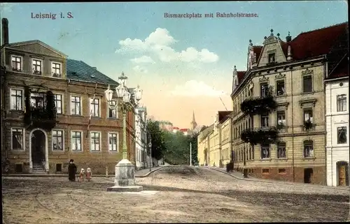 Ak Leisnig in Sachsen, Bismarckplatz, Bahnhofstraße