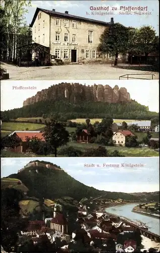 Ak Pfaffendorf Königstein an der Elbe Sächsische Schweiz, Gasthof, Pfaffenstein, Festung Königstein