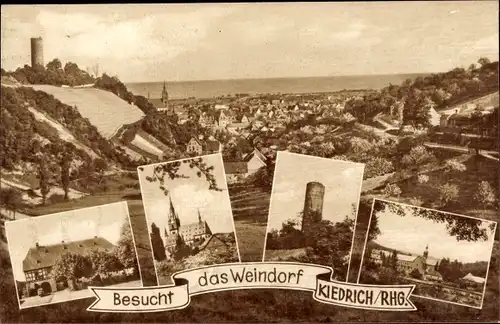 Ak Kiedrich im Rheingau, Winzerhaus, Turm, Kirche, Panorama