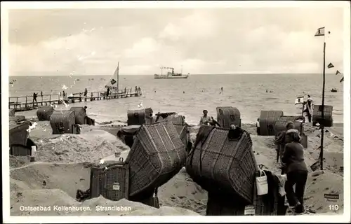 Foto Ak Ostseebad Kellenhusen in Holstein, Strandpartie, Strandkörbe, Dampfer