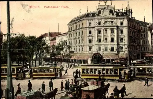 Ak Berlin Tiergarten, Potsdamer Platz, Straßenbahnen