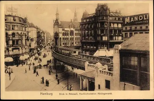 Ak Hamburg Mitte Altstadt, Blick in Alterwall, Hochbahnstation Rödingsmarkt