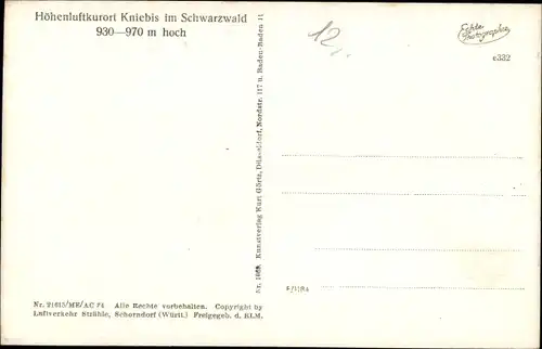 Ak Kniebis Freudenstadt im Nordschwarzwald, Fliegeraufnahme