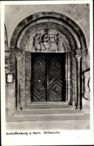 Ak Aschaffenburg in Unterfranken, Stiftskirche, Portal