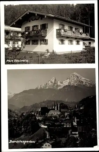 Foto Ak Berchtesgaden in Oberbayern, Haus Edelweiss, Panorama, Watzmann