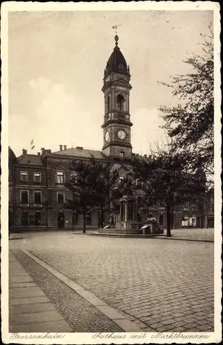 Ak Großenhain Sachsen, Rathaus mit Marktbrunnen