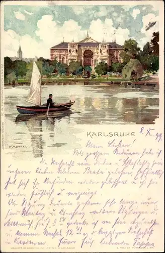 Künstler Litho Mutter, K., Karlsruhe in Baden, Festhalle, kleines Segelboot