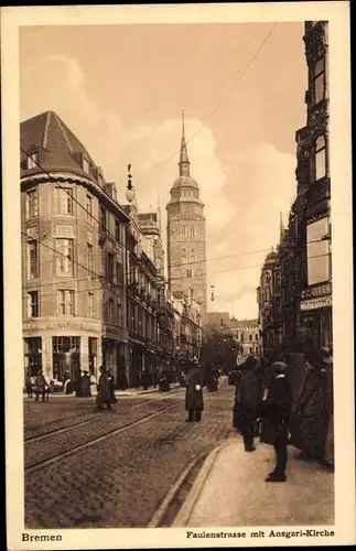 Ak Hansestadt Bremen, Faulenstraße mit Ansgari-Kirche