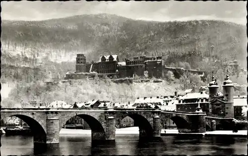 Ak Heidelberg am Neckar, Schloß, Brücke, Winter
