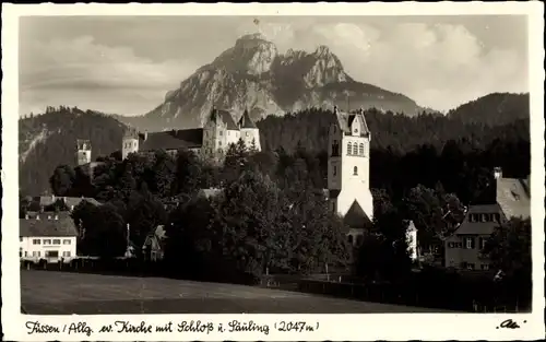 Ak Füssen im Ostallgäu, Kirche mit Schloß und Säuling