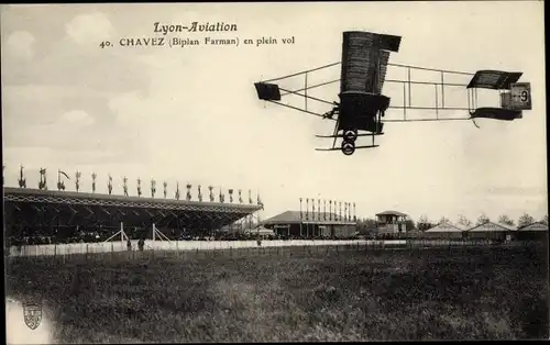 Ak Lyon Aviation, Chavez, Biplan Farman en plein vol