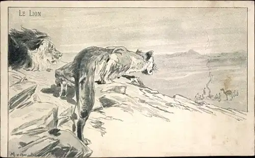 Künstler Ak Le Lion, Löwen