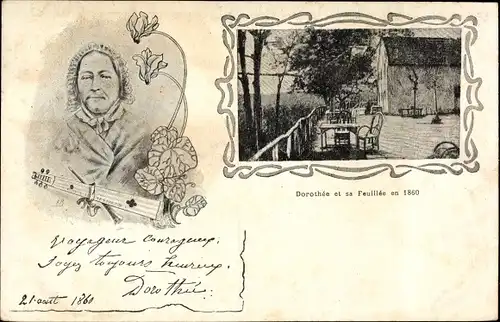 Ak Bains les Bains Vosges, Dorothée et sa Feuillés en 1860