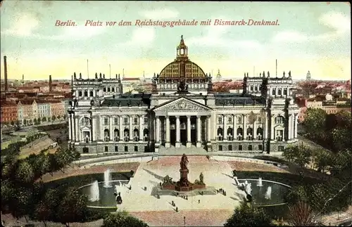 Ak Berlin Mitte, Platz v. d. Reichstag mit Bismarckdenkmal