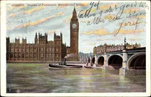 Ak London City England, Houses of Parliament, Westminster Bridge