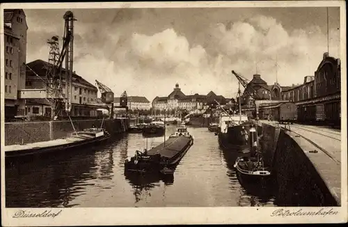 Ak Düsseldorf am Rhein, Petroleumhafen