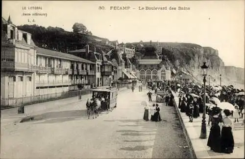 Ak Fécamp Seine Maritime, Le Boulevard des Bains, Pferdebahn