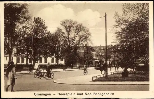 Ak Groningen Niederlande, Heereplein met Ned. Bankgebouw