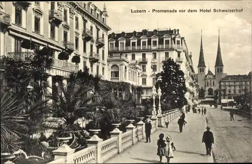 Ak Luzern Stadt Schweiz, Promenade vor dem Hotel Schweizerhof