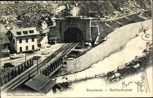 Ak Göschenen Kanton Uri, Gotthardtunnel, Häuser