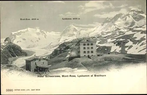 Ak Zermatt Kanton Wallis, Hotel Schwarzsee, Mont-Rose, Lyskamm et Breithorn