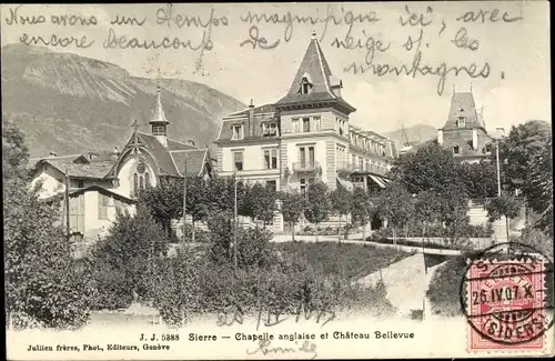 Ak Siders Sierre Kanton Wallis, Chapelle anglaise et Chateau Bellevue