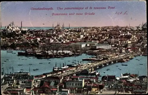 Ak Konstantinopel Istanbul Türkei, Vue panoramique et le nouveau Pont