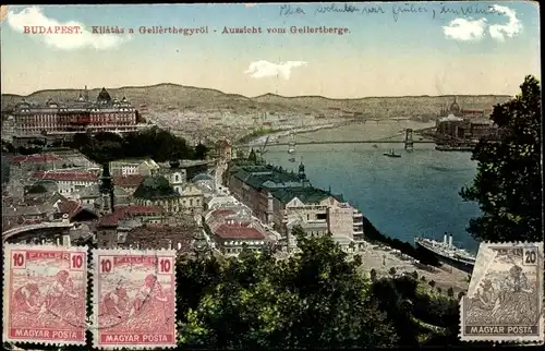 Ak Budapest Ungarn, Aussicht vom Gellertberge