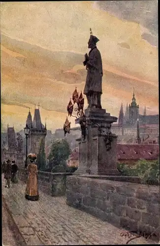Künstler Ak Jansa, V., Praha Prag Tschechien, Na kamennem moste, Karlsbrücke