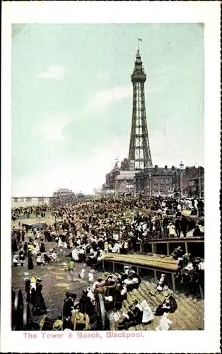 Ak Blackpool Lancashire England, the Tower and Beach