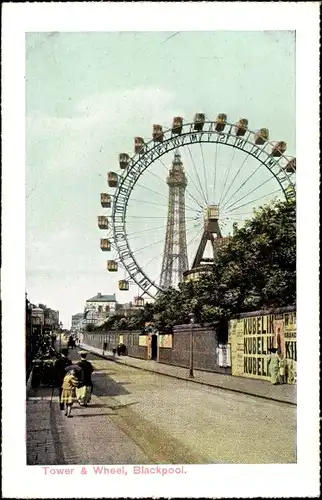 Ak Blackpool Lancashire England, Tower and Wheel