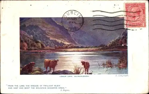 Künstler Ak Longstaffe E., Glendalough Co. Wicklow Irland, Lower Lake