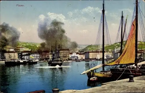 Ak Rijeka Fiume Kroatien, Hafen, Boote