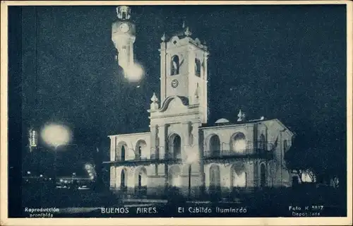 Ak Buenos Aires Argentinien, El Cabildo iluminzdo, Nachtaufnahme