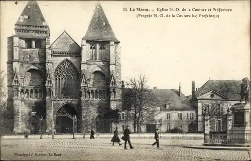 Ak Le Mans Sarthe, Eglise N.-D. de la Couture et Prefecture, Kirche, Platz, Denkmal