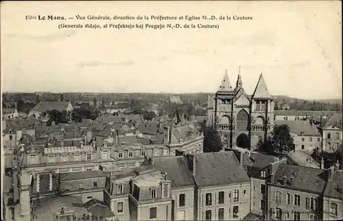 Ak Le Mans Sarthe, Vue Generale, direction de la Prefecture et Eglise N-D. de la Couture