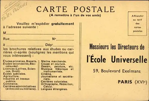 Ak Paris XVI,  Ecole Universelle, Inscription des eleves et expedition des cours