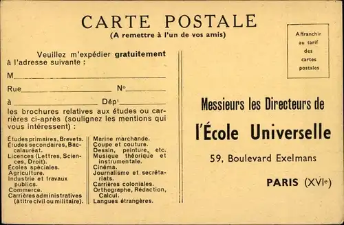 Ak Paris XVI Passy, Ecole Universelle, le bâtiment principal vu des terrasses de l'un des autres