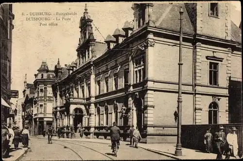 Ak Duisburg im Ruhrgebiet, Straßenpartie am Postgebäude