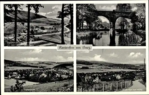 Ak Kreiensen Einbeck, Teilansicht, Durchblick zum Schwimmbad m. Naturfreundehaus, Leinebrücke