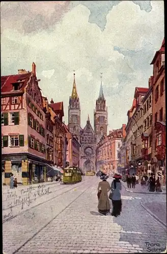 Küstler Ak Schmid, Franz, Nürnberg in Mittelfranken, Karolinenstraße, Lorenzkirche